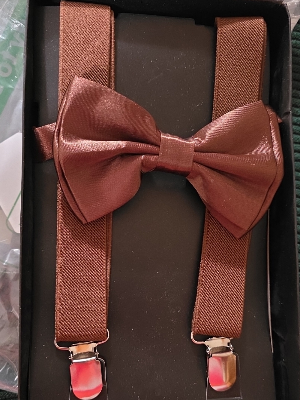 Brown Men's Bow Tie and Suspenders Set